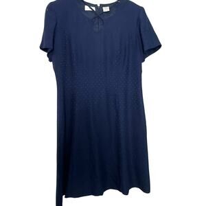 Vintage Liz Claiborne Navy Blue Polka Dot Short Sleeve Knee Length Dress Size 16